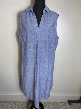 Mile Gabrielle Chambray Blue Heather Sleeveless V-Neck Shirt Shift Dress Sz 1X